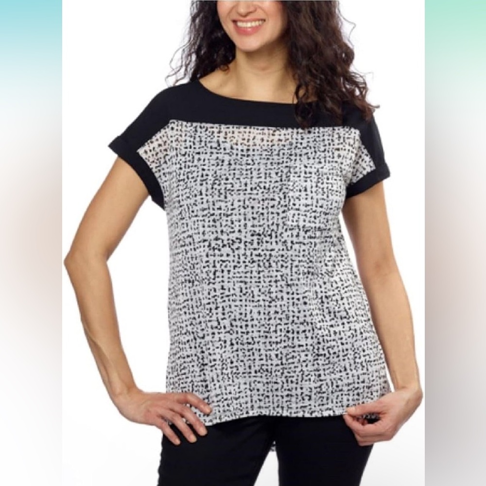Calvin Klein black & white knit crew neck short sleeve t-shirt blouse top S